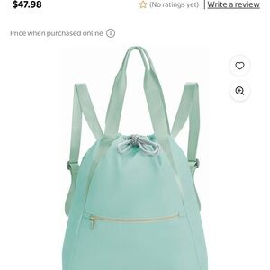 Biwat Mint Green Drawstring Backpack NWT Gym Bag w/ Zipper Pocket